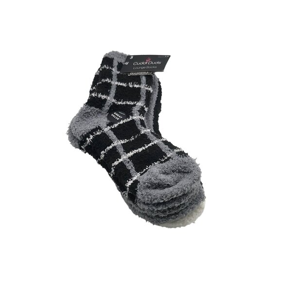 Cuddly Duds Plushfill Lounge Socks 3-Pack Shoe Size 4-10 Black & Gray‎ Plaid - Picture 1 of 4